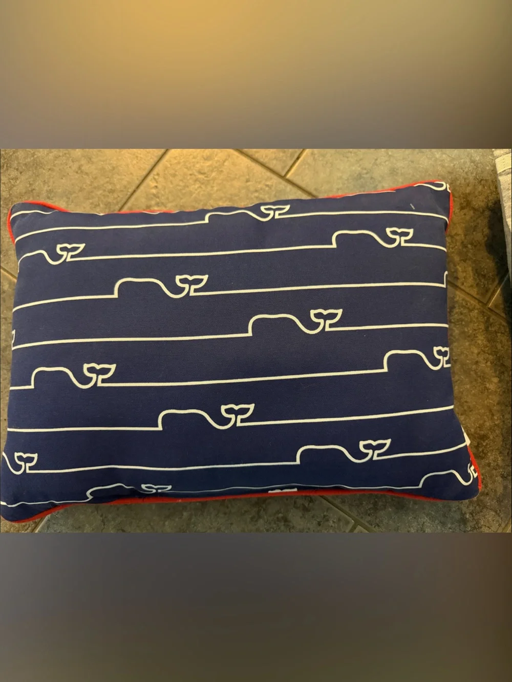 Vineyard Vines Navy Pillow with White Stripe and Red Piping and Nautica Whales